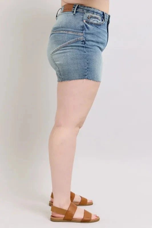 Judy Blue Full Size High Waist Star Seam Detail Denim Shorts Plus Size - Grace & Grit Boutique
