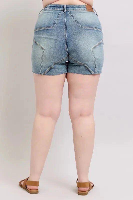 Judy Blue Full Size High Waist Star Seam Detail Denim Shorts Plus Size - Grace & Grit Boutique