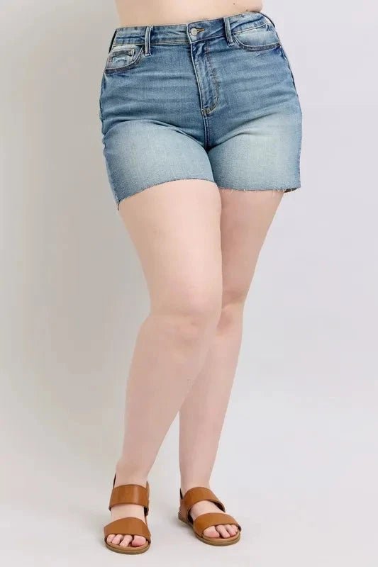 Judy Blue Full Size High Waist Star Seam Detail Denim Shorts Plus Size - Grace & Grit Boutique