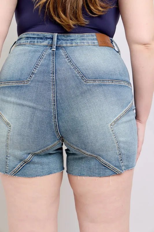 Judy Blue Full Size High Waist Star Seam Detail Denim Shorts Plus Size - Grace & Grit Boutique