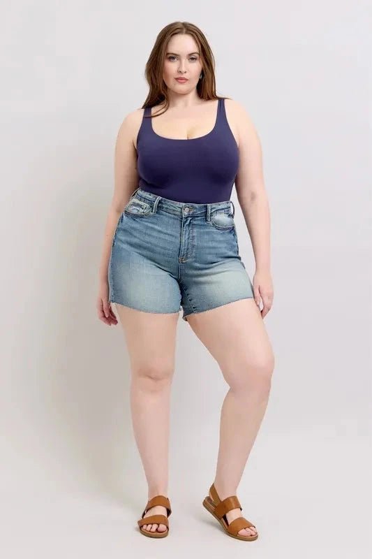 Judy Blue Full Size High Waist Star Seam Detail Denim Shorts Plus Size - Grace & Grit Boutique