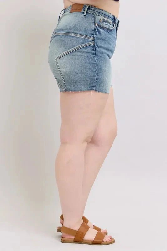 Judy Blue Full Size High Waist Star Seam Detail Denim Shorts Plus Size - Grace & Grit Boutique