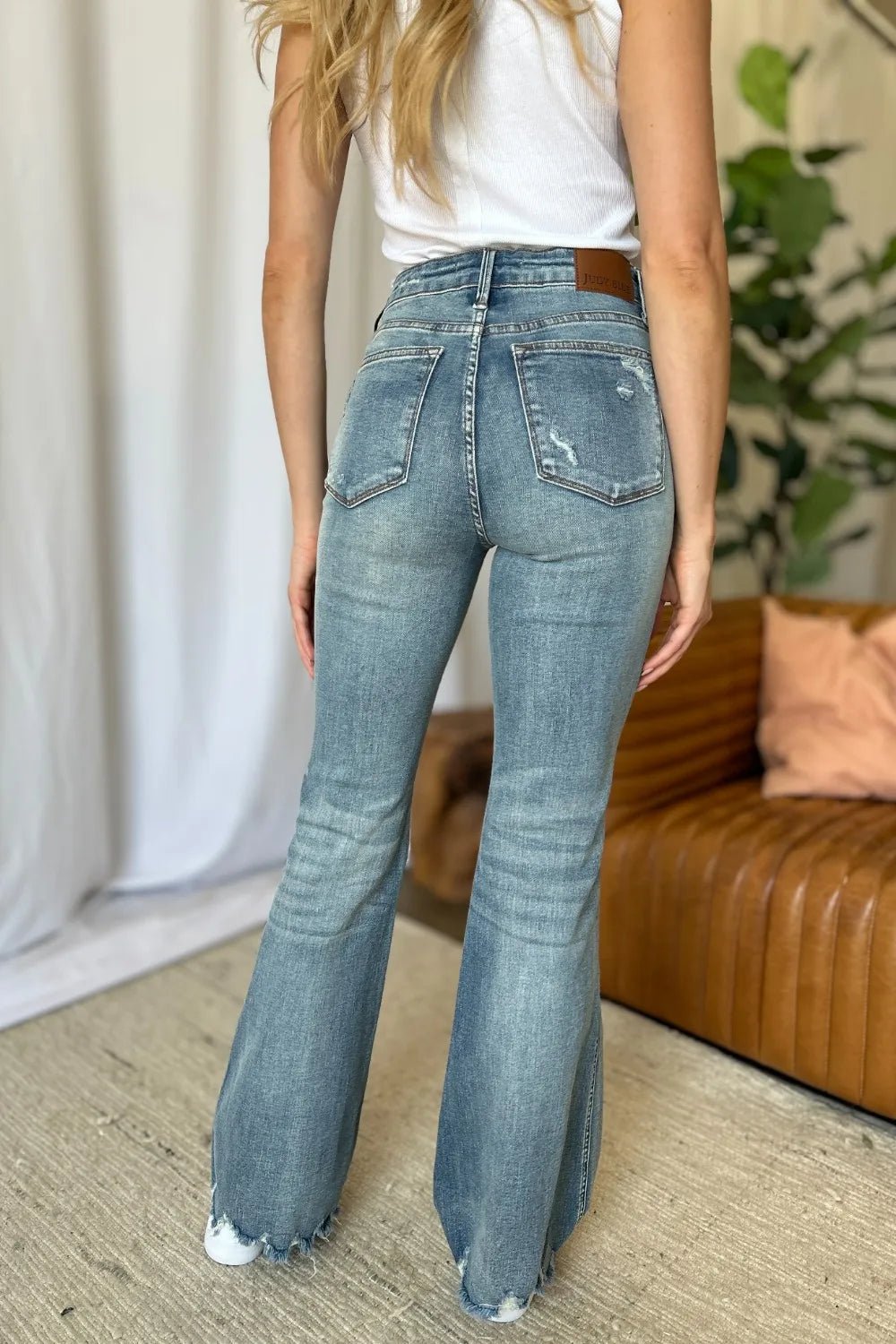 Judy Blue Full Size Medium Rise Tummy Control Destroy Flare - Grace & Grit Boutique