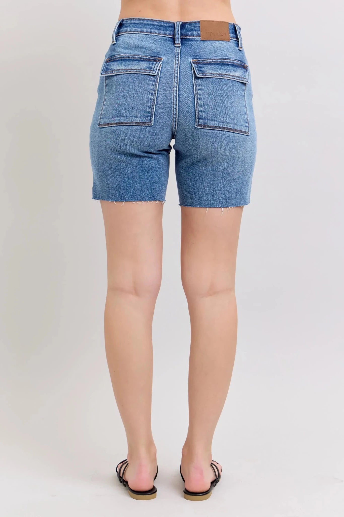 Judy Blue Full Size Mid Rise Bermudas Denim Shorts W/ Back Flap Pockets Plus Size - Grace & Grit Boutique