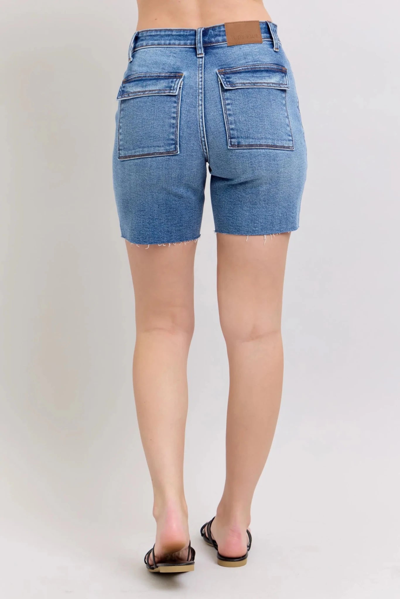 Judy Blue Full Size Mid Rise Bermudas Denim Shorts W/ Back Flap Pockets Plus Size - Grace & Grit Boutique