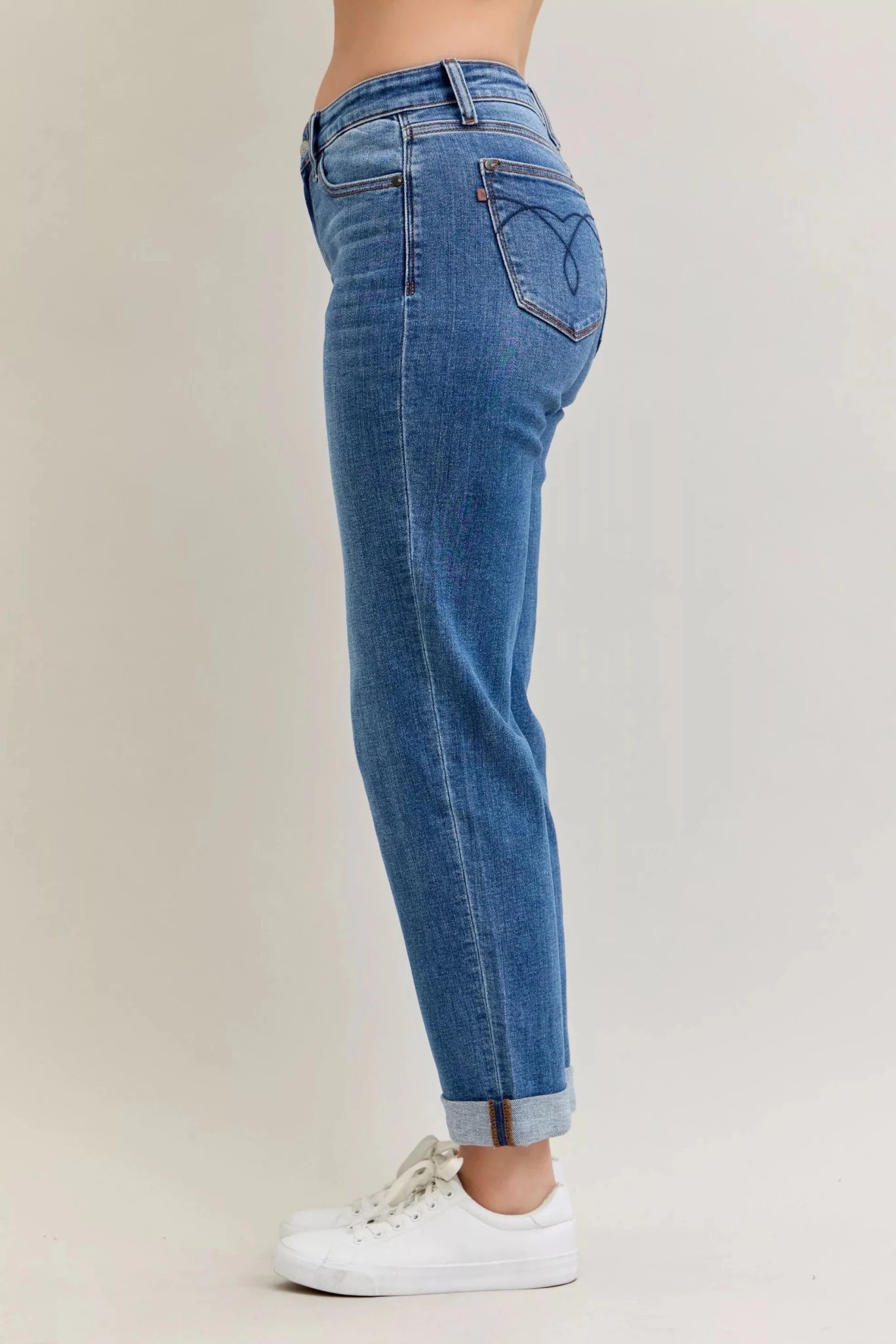 Judy Blue Full Size Mid Rise BF Classic Cuffed Jeans Plus Size - Grace & Grit Boutique