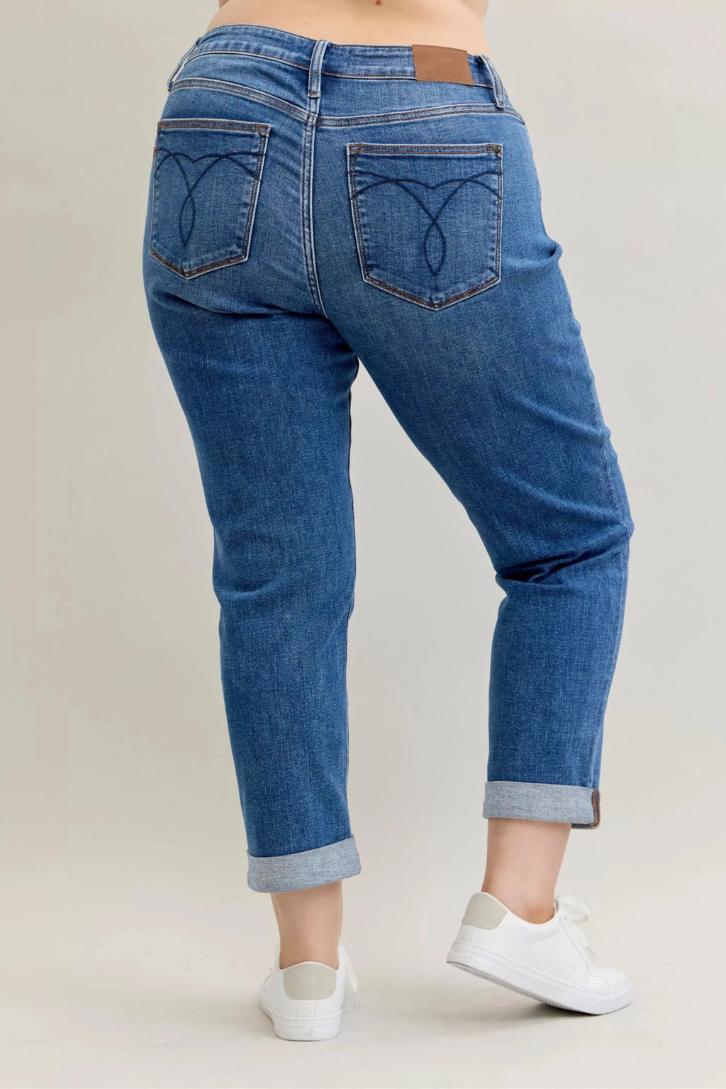 Judy Blue Full Size Mid Rise BF Classic Cuffed Jeans Plus Size - Grace & Grit Boutique