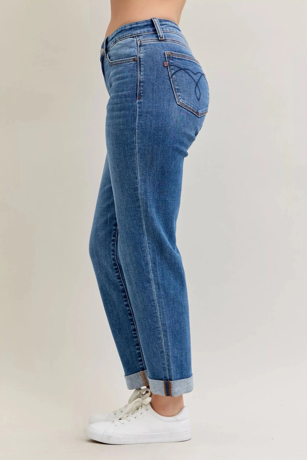 Judy Blue Full Size Mid Rise BF Classic Cuffed Jeans Plus Size - Grace & Grit Boutique