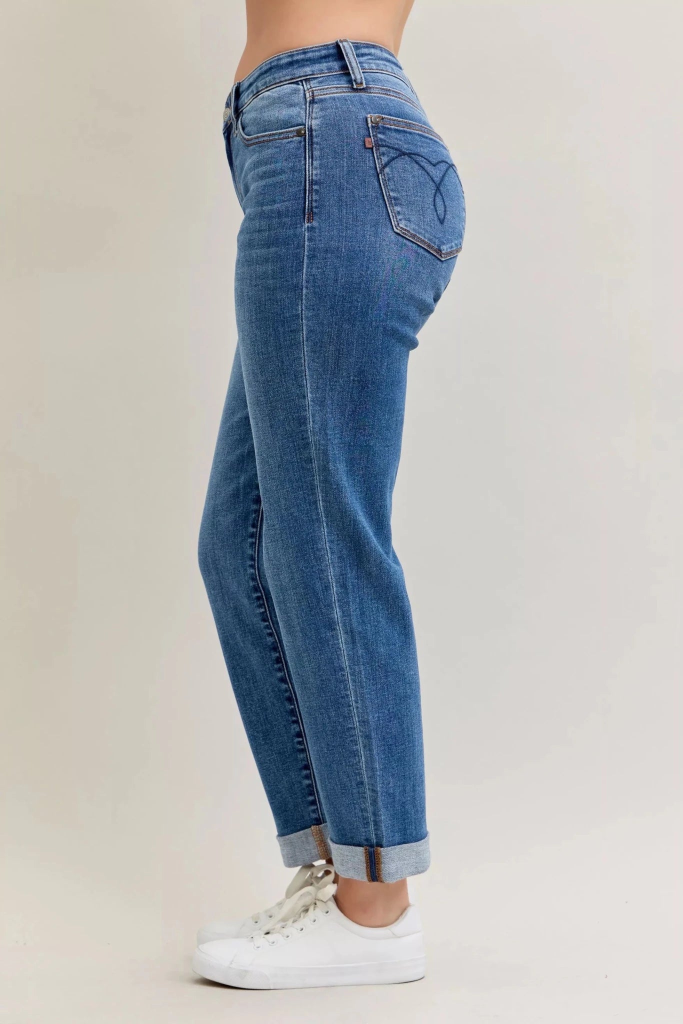 Judy Blue Full Size Mid Rise BF Classic Cuffed Jeans Plus Size - Grace & Grit Boutique