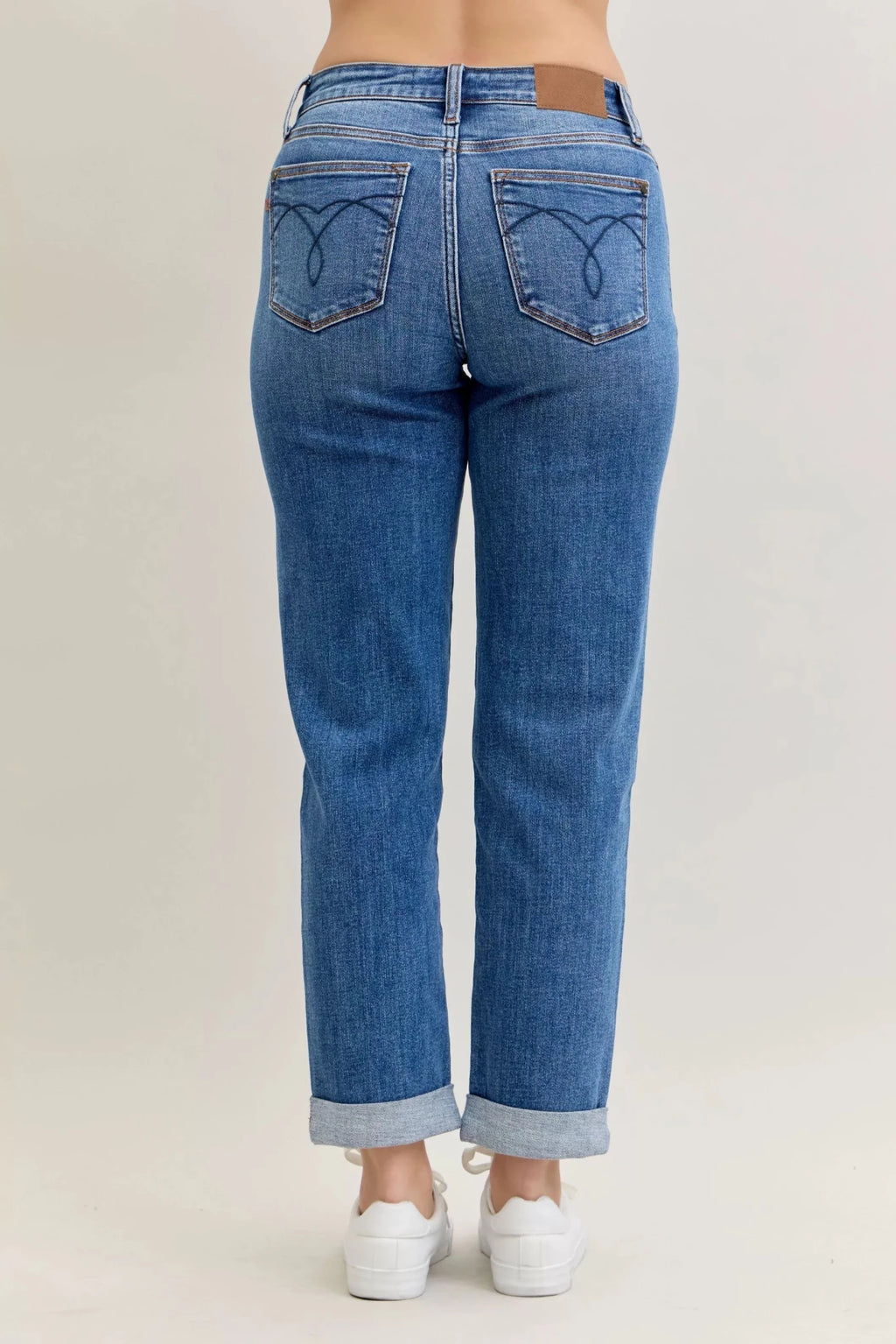 Judy Blue Full Size Mid Rise BF Classic Cuffed Jeans Plus Size - Grace & Grit Boutique