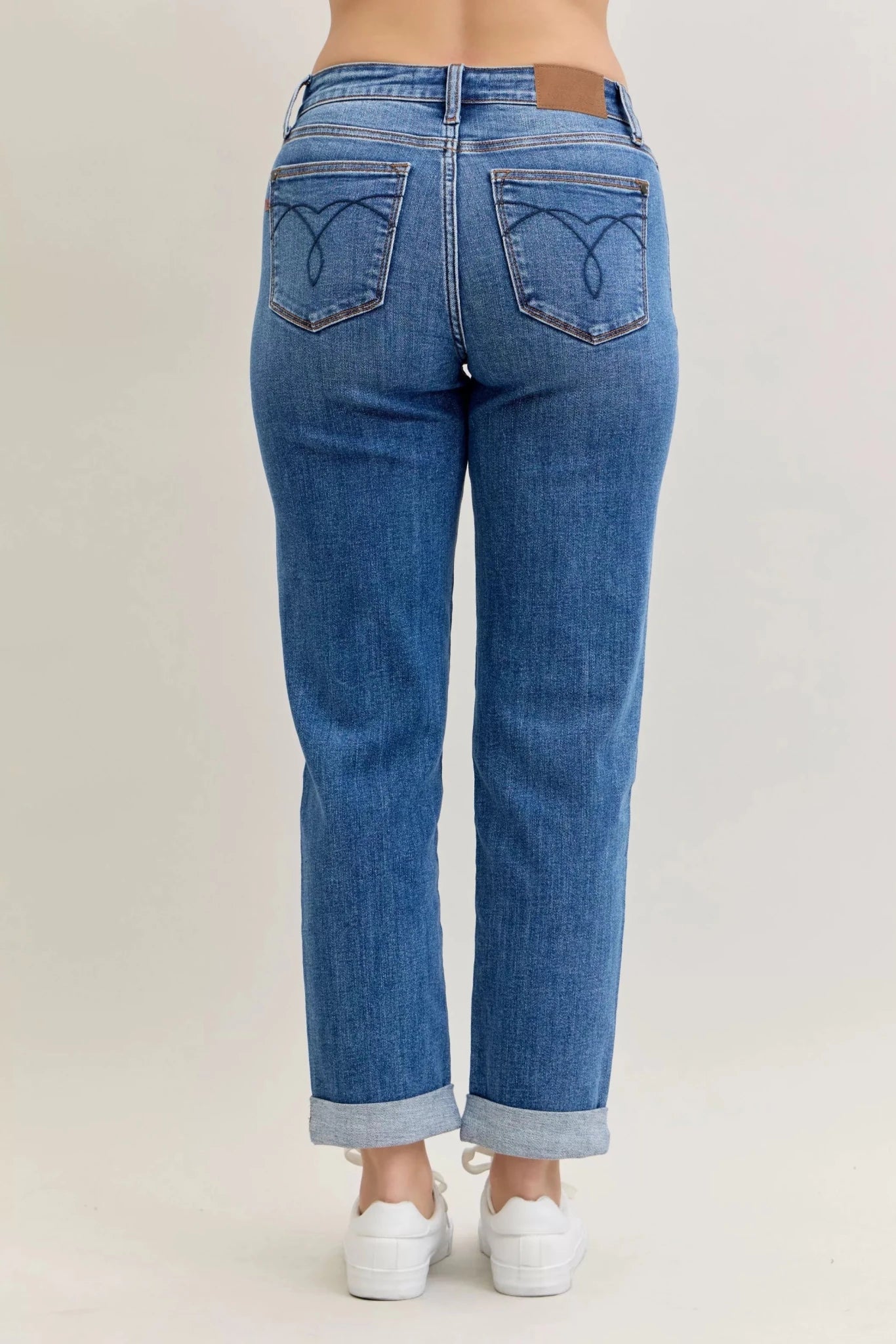 Judy Blue Full Size Mid Rise BF Classic Cuffed Jeans Plus Size - Grace & Grit Boutique