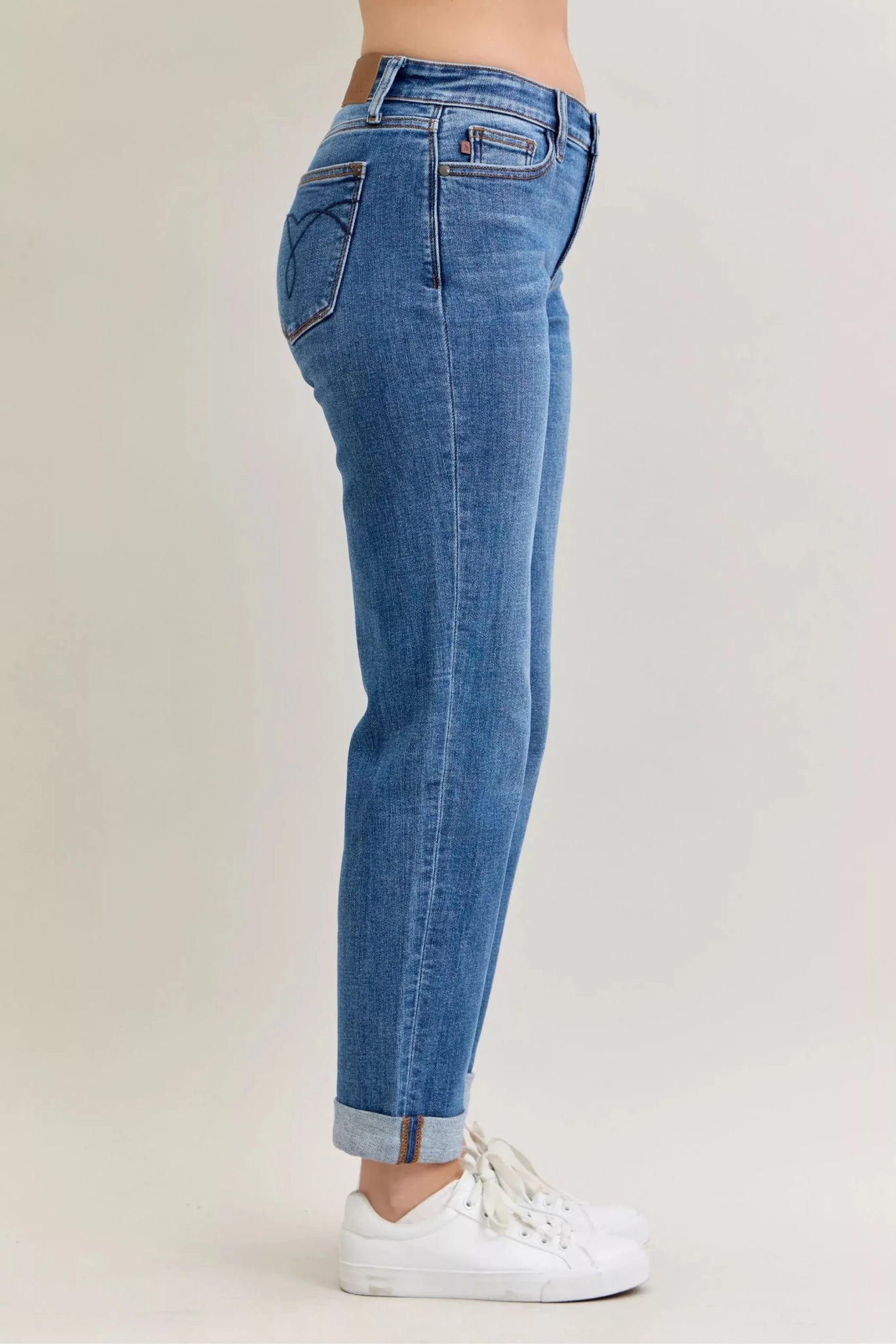 Judy Blue Full Size Mid Rise BF Classic Cuffed Jeans Plus Size - Grace & Grit Boutique