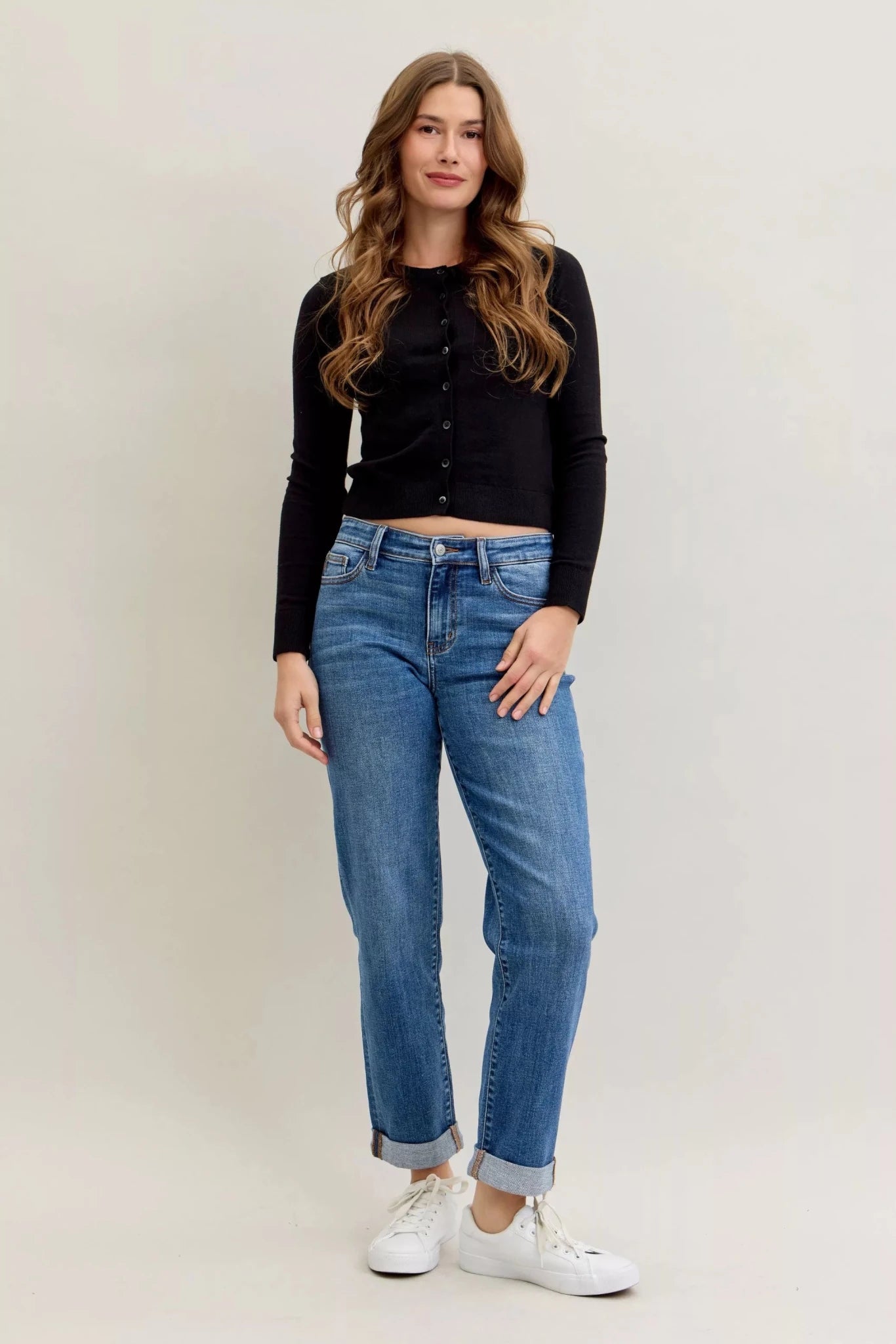 Judy Blue Full Size Mid Rise BF Classic Cuffed Jeans Plus Size - Grace & Grit Boutique