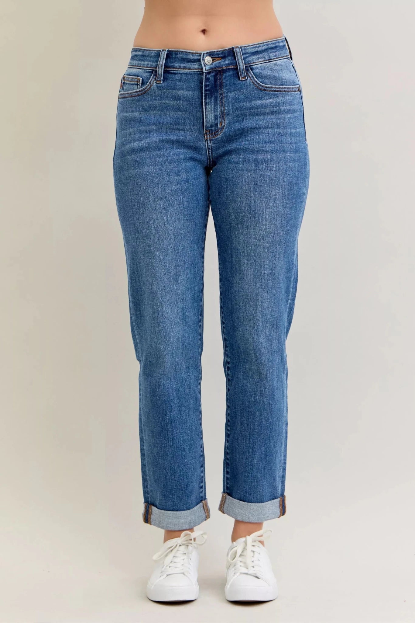 Judy Blue Full Size Mid Rise BF Classic Cuffed Jeans Plus Size - Grace & Grit Boutique