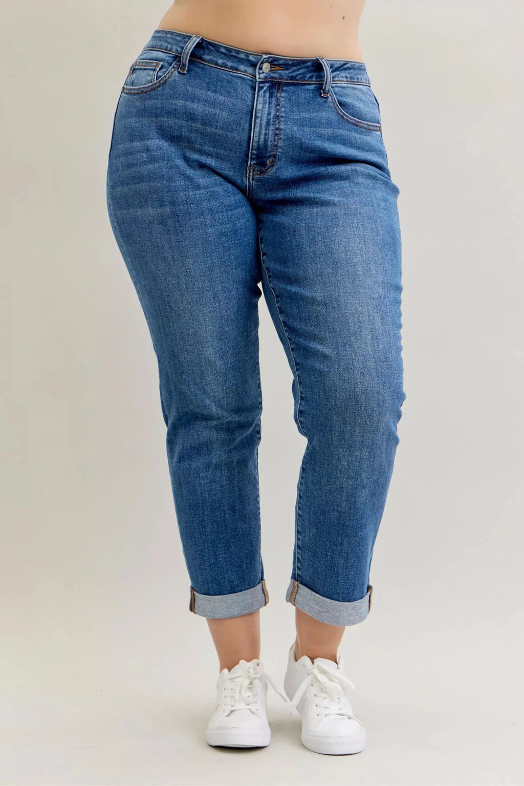 Judy Blue Full Size Mid Rise BF Classic Cuffed Jeans Plus Size - Grace & Grit Boutique