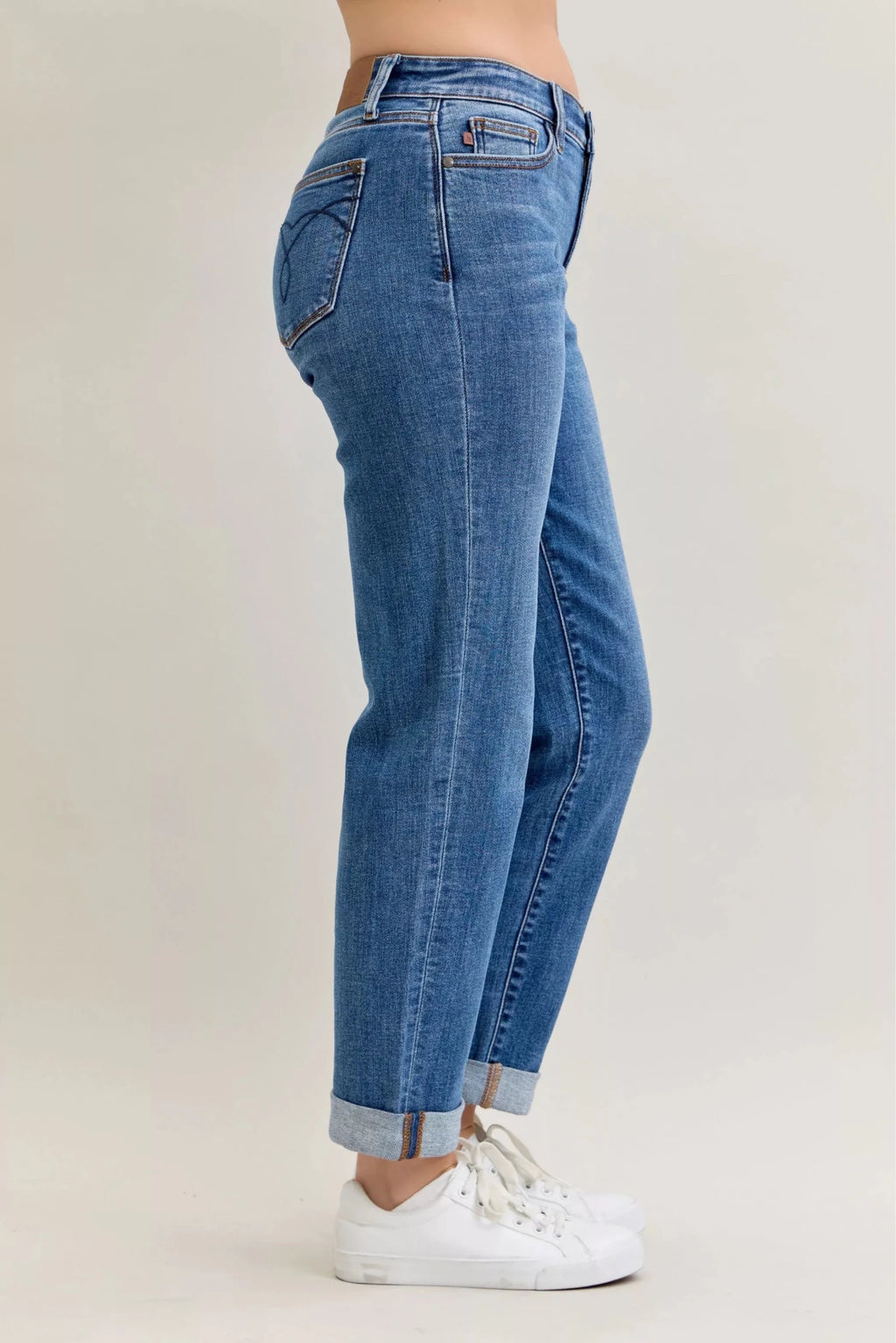 Judy Blue Full Size Mid Rise BF Classic Cuffed Jeans Plus Size - Grace & Grit Boutique