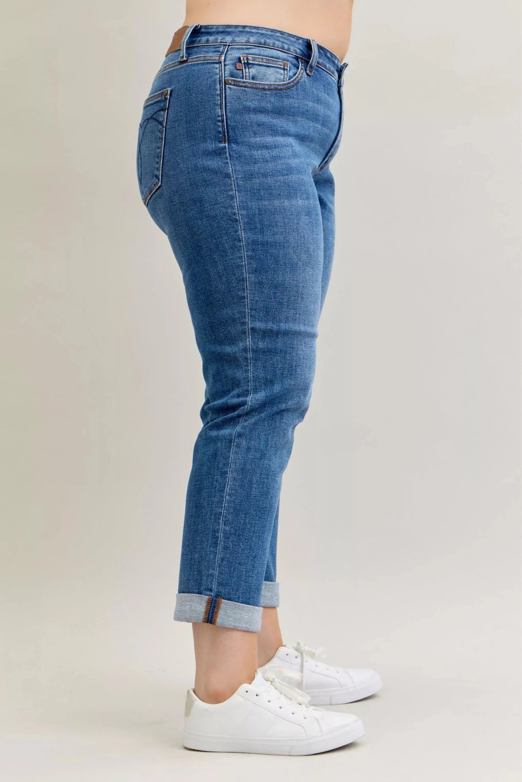 Judy Blue Full Size Mid Rise BF Classic Cuffed Jeans Plus Size - Grace & Grit Boutique