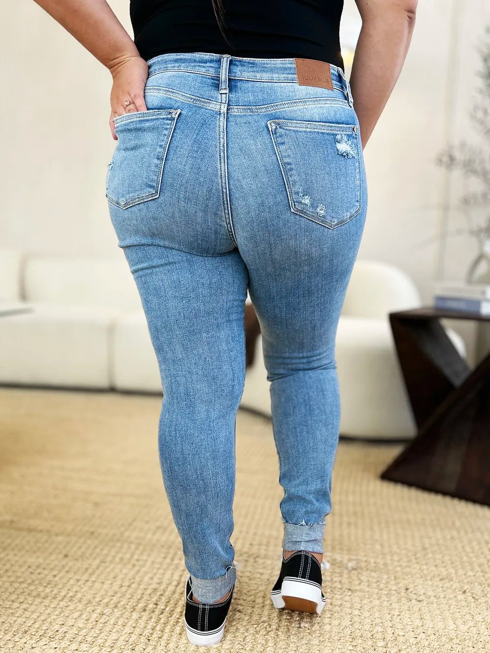 Judy Blue Full Size Mid Rise Destroy & Cuff Skinny Jeans - Grace & Grit Boutique