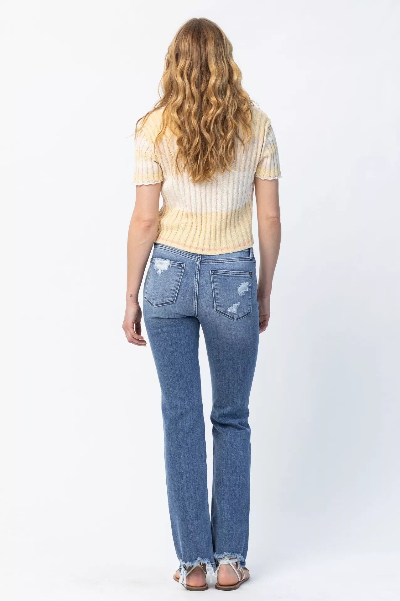 Judy Blue Full Size Mid Rise Destroy Straight Jeans Plus Size by Trendsi