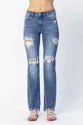 Judy Blue Full Size Mid Rise Destroy Straight Jeans Plus Size by Trendsi