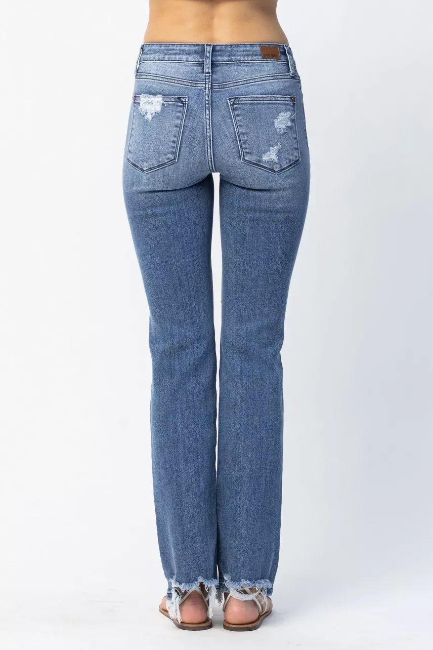 Judy Blue Full Size Mid Rise Destroy Straight Jeans Plus Size by Trendsi