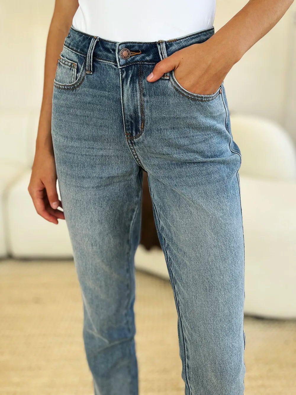 Judy Blue Full Size Mid Rise Rigid Magic Release Hem Jeans by Trendsi
