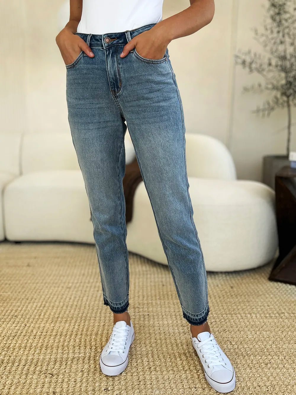 Judy Blue Full Size Mid Rise Rigid Magic Release Hem Jeans by Trendsi