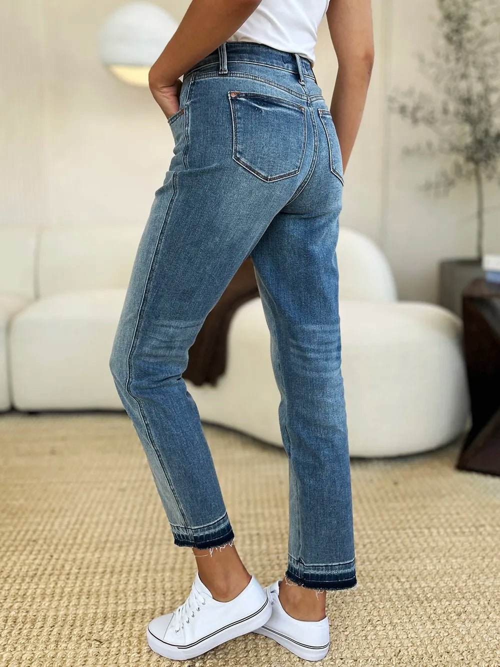 Judy Blue Full Size Mid Rise Rigid Magic Release Hem Jeans by Trendsi
