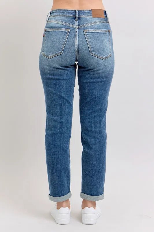 Judy Blue Full Size Mid Rise Skinny Cuff Jeans with Pockets Plus Size - Grace & Grit Boutique