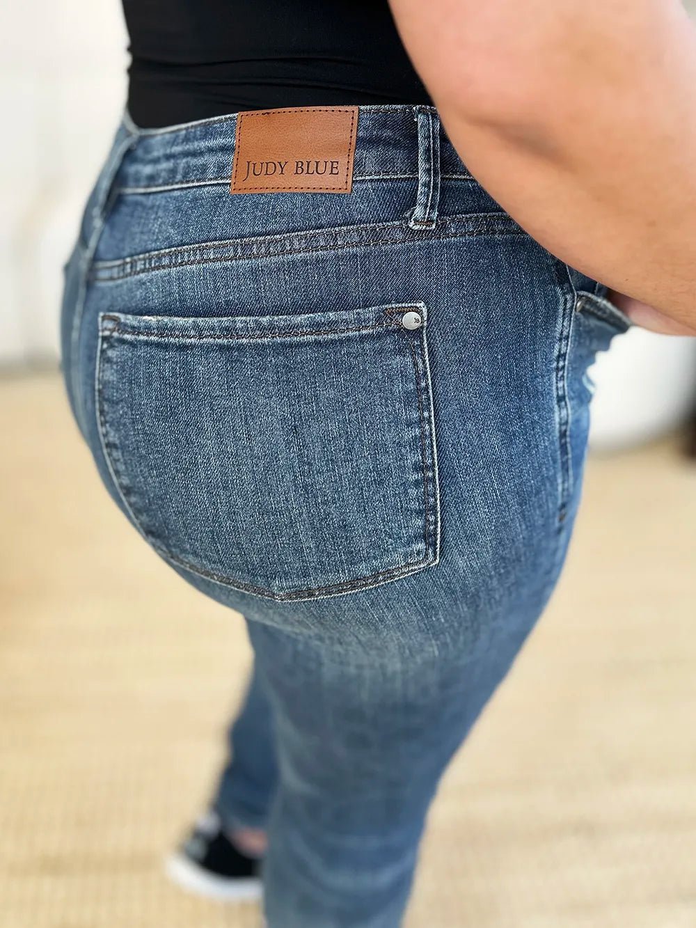 Judy Blue Full Size Mid Waist Distressed Slim Jeans - Grace & Grit Boutique