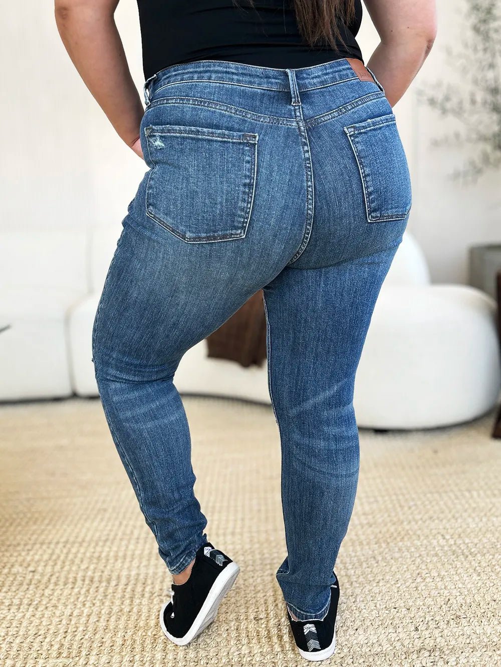 Judy Blue Full Size Mid Waist Distressed Slim Jeans - Grace & Grit Boutique