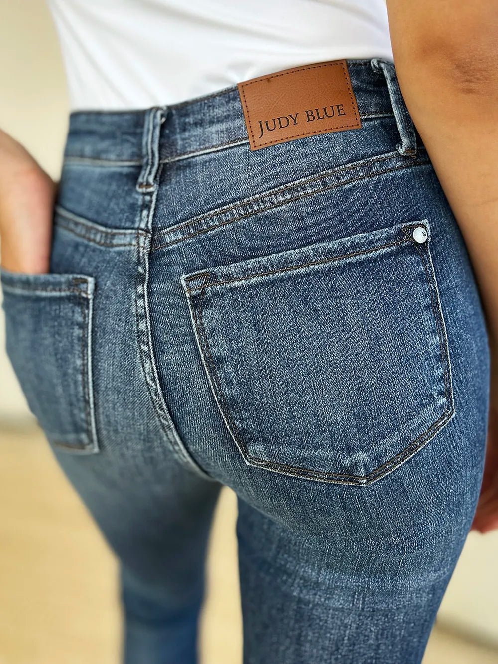 Judy Blue Full Size Mid Waist Distressed Slim Jeans - Grace & Grit Boutique