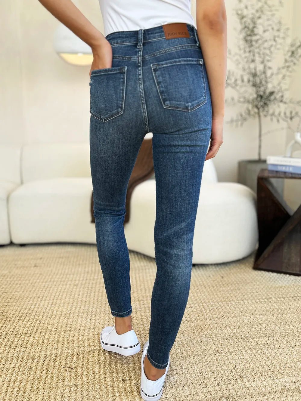 Judy Blue Full Size Mid Waist Distressed Slim Jeans - Grace & Grit Boutique