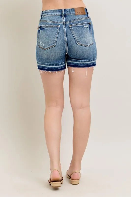 Judy Blue Full Size Mr Tummy Control Vintage Wash Release Hem Shorts Plus Size by Trendsi