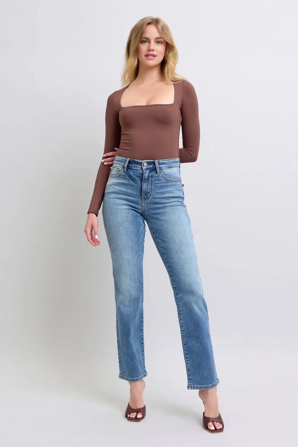 Judy Blue Full Size Run Vintage Wash Thermal Straight Jeans - Grace & Grit Boutique