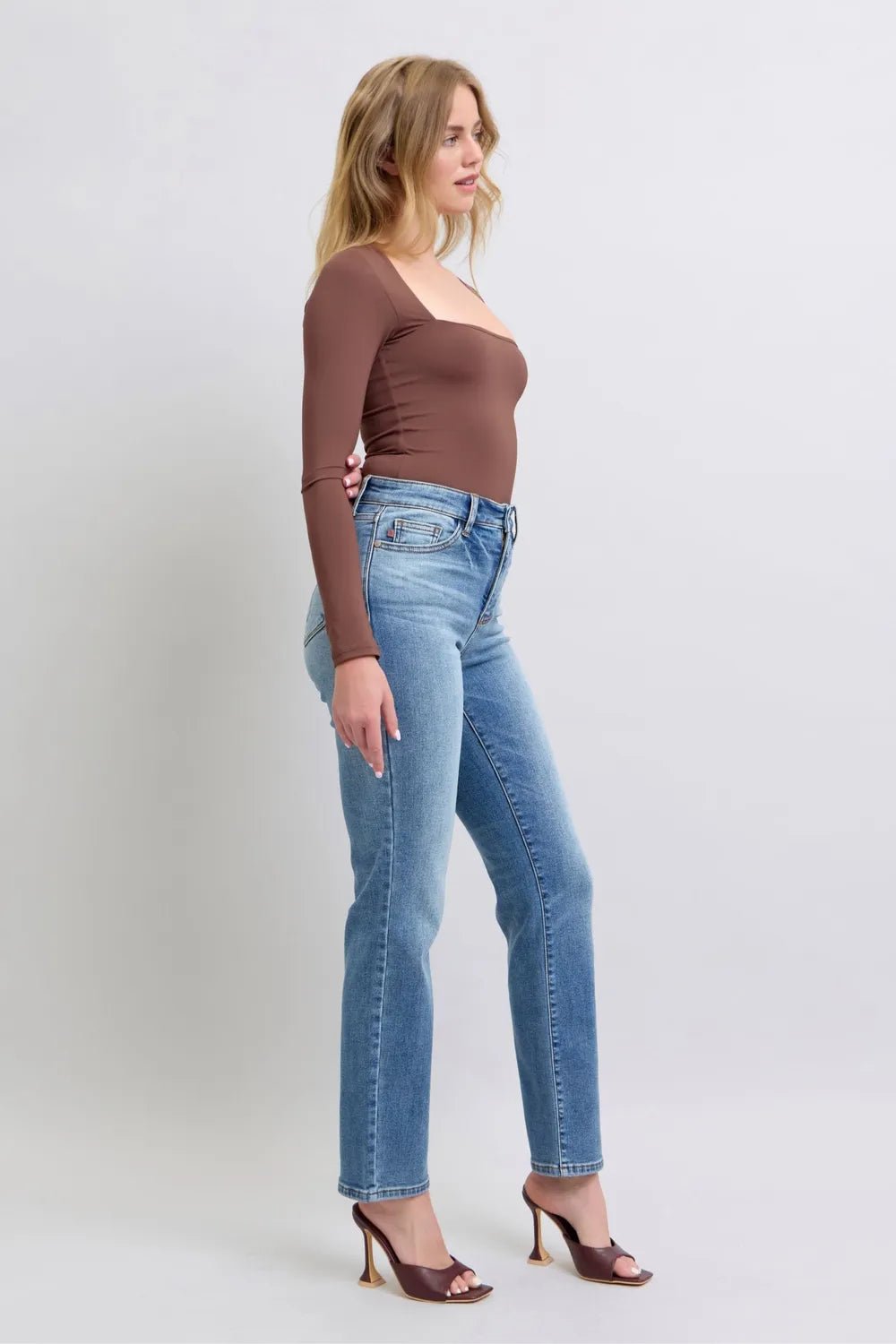 Judy Blue Full Size Run Vintage Wash Thermal Straight Jeans - Grace & Grit Boutique