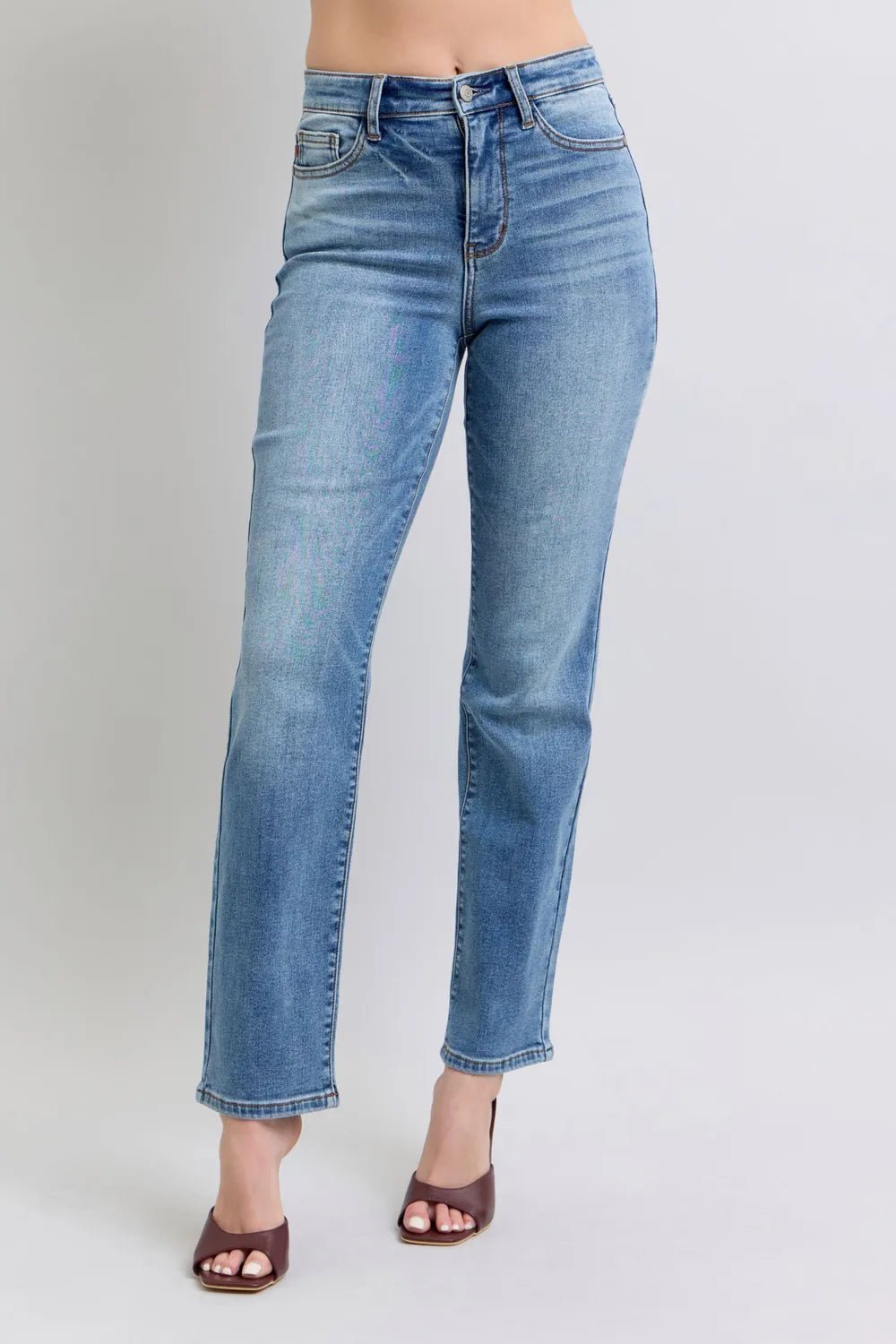 Judy Blue Full Size Run Vintage Wash Thermal Straight Jeans - Grace & Grit Boutique