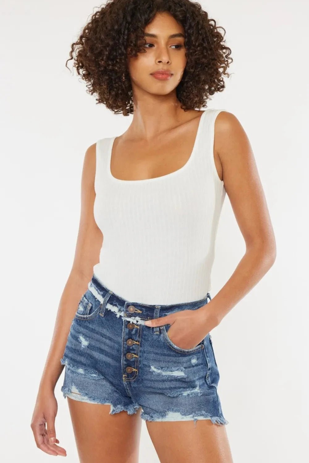 Kancan Distressed Button Fly Denim Shorts - Grace & Grit Boutique