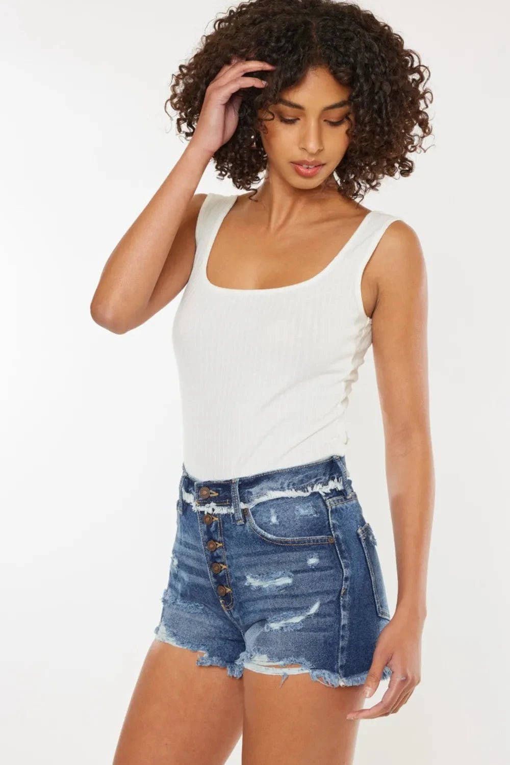 Kancan Distressed Button Fly Denim Shorts - Grace & Grit Boutique