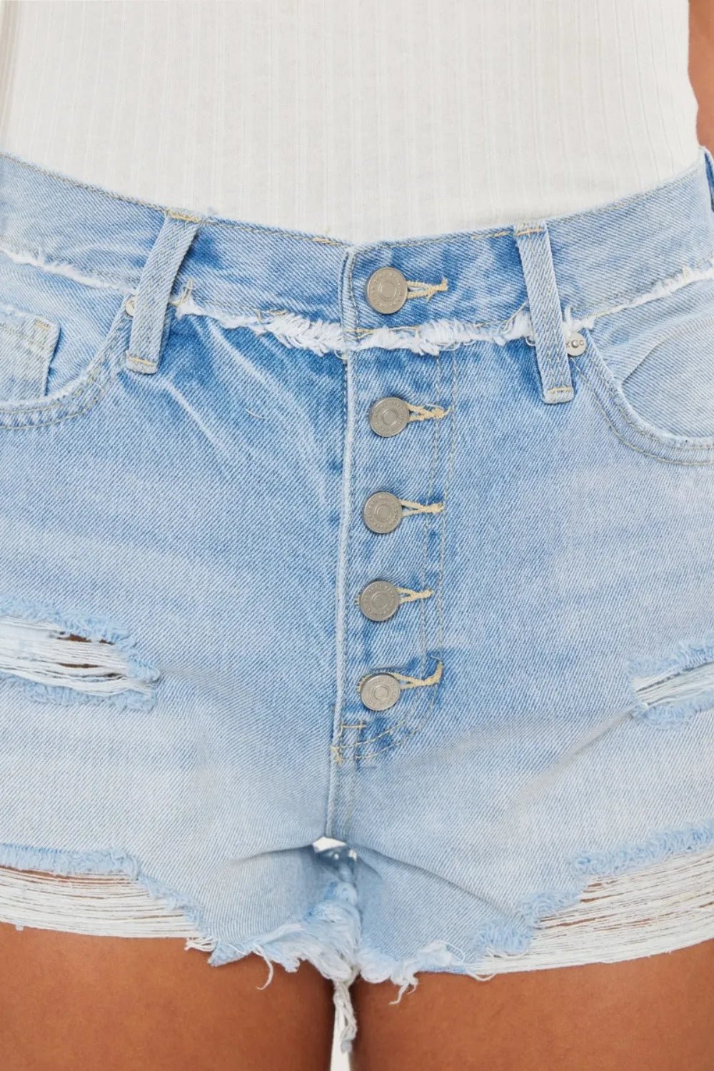 Kancan Distressed Button Fly Denim Shorts - Grace & Grit Boutique