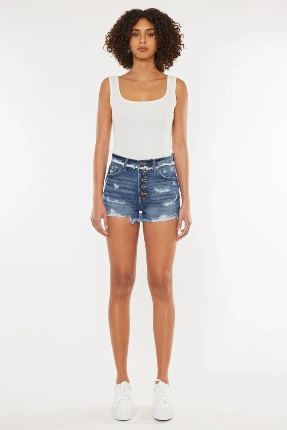 Kancan Distressed Button Fly Denim Shorts - Grace & Grit Boutique