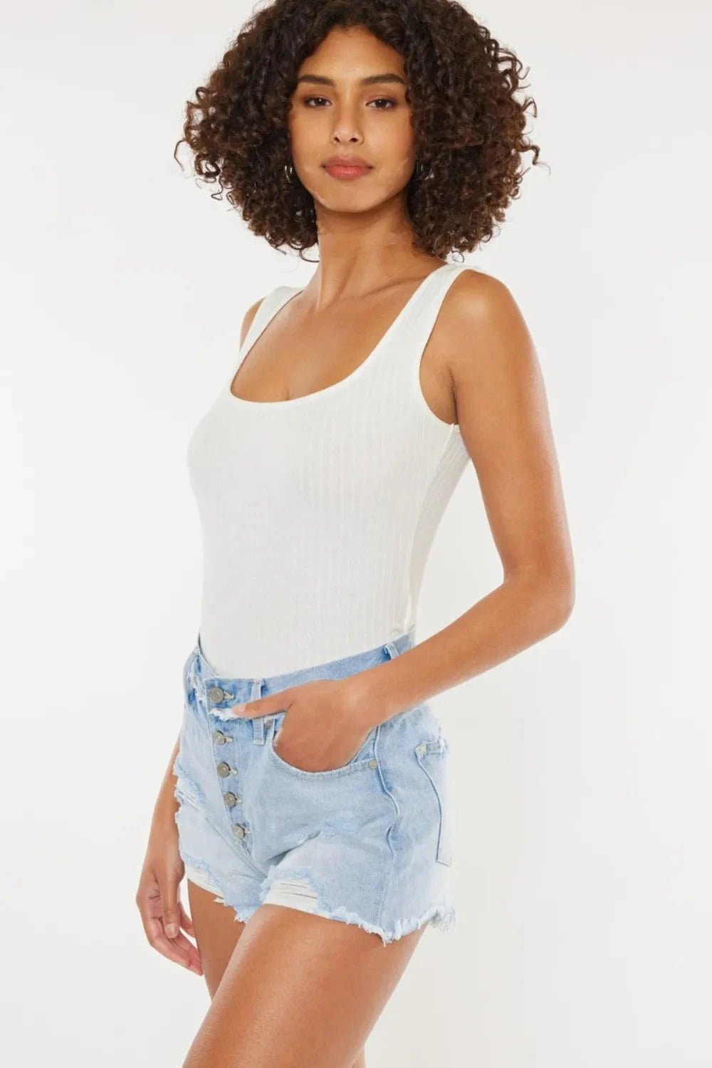 Kancan Distressed Button Fly Denim Shorts - Grace & Grit Boutique