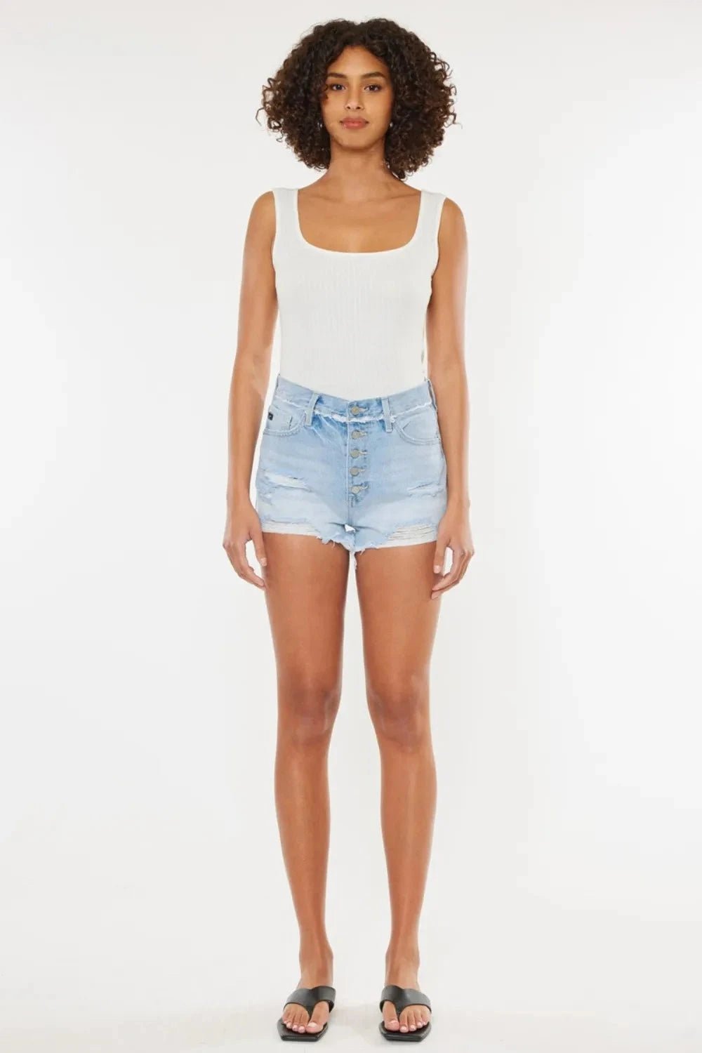Kancan Distressed Button Fly Denim Shorts - Grace & Grit Boutique