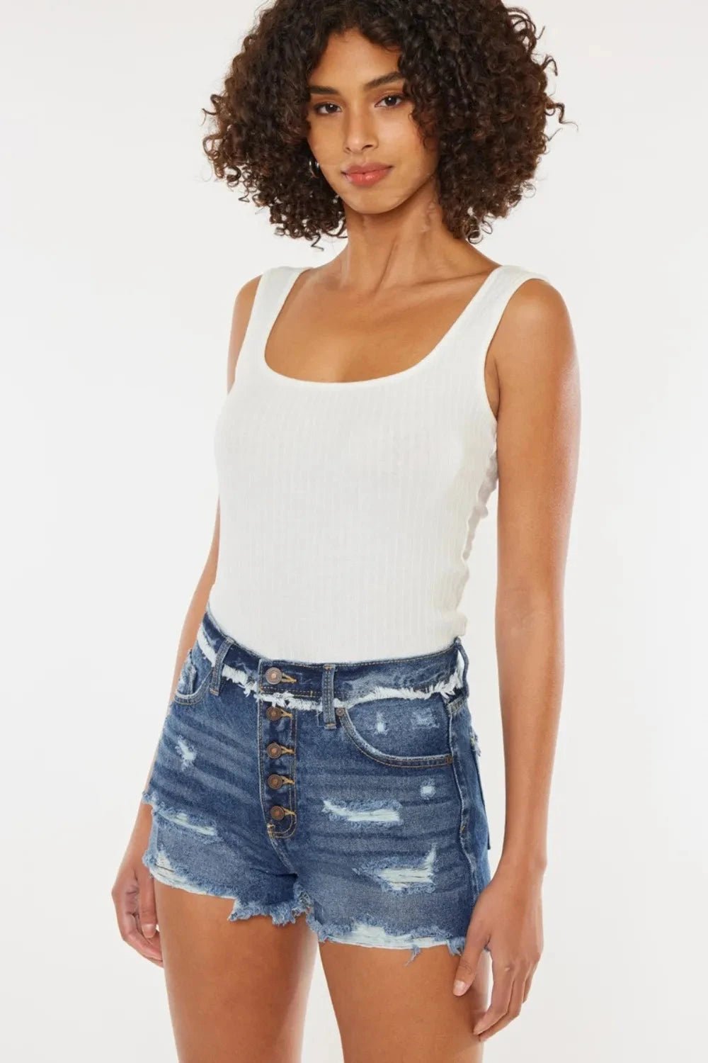 Kancan Distressed Button Fly Denim Shorts - Grace & Grit Boutique