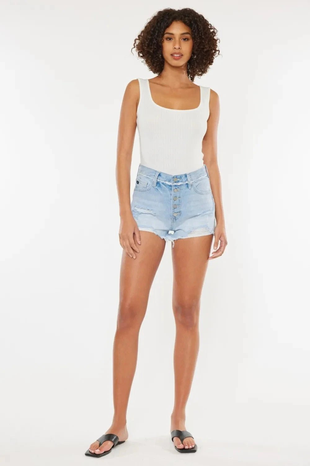 Kancan Distressed Button Fly Denim Shorts - Grace & Grit Boutique