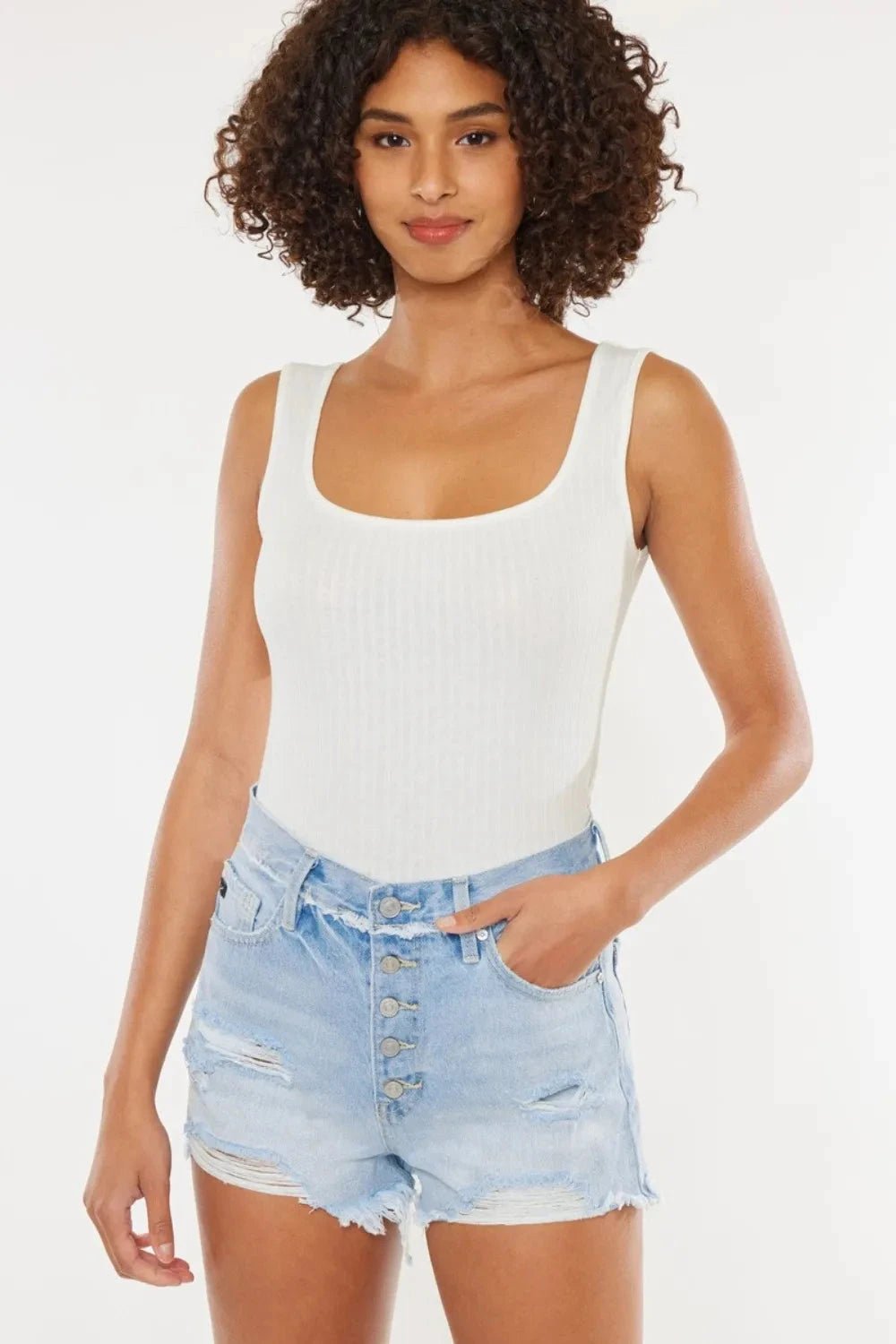 Kancan Distressed Button Fly Denim Shorts - Grace & Grit Boutique