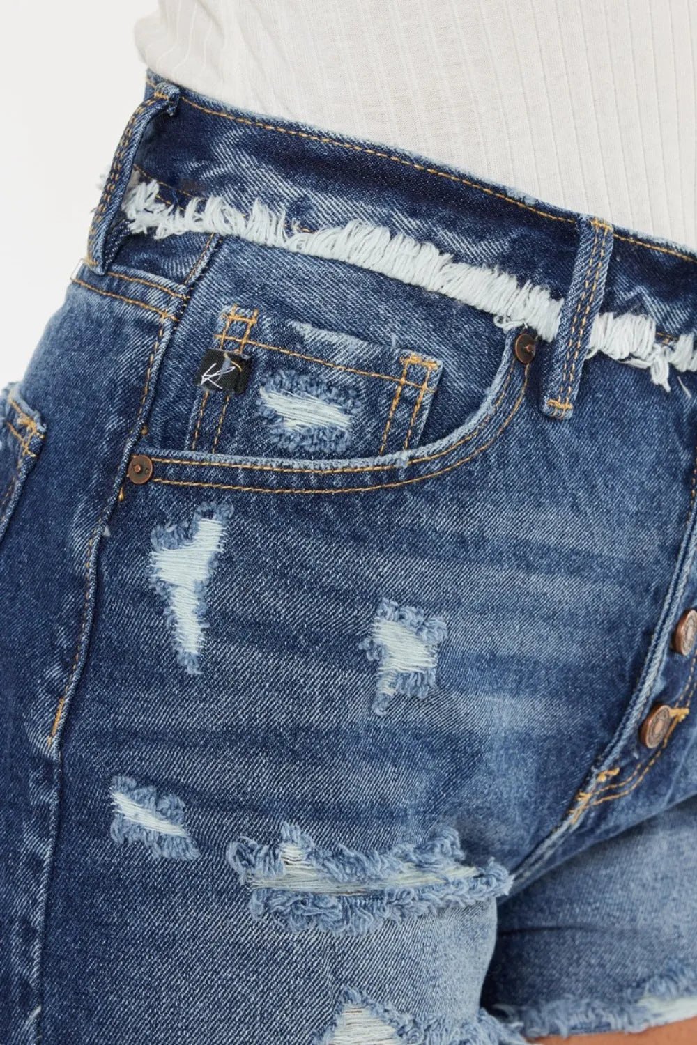 Kancan Distressed Button Fly Denim Shorts - Grace & Grit Boutique