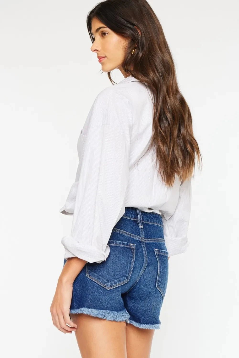 Kancan High Rise Frayed Hem Denim Shorts - Grace & Grit Boutique
