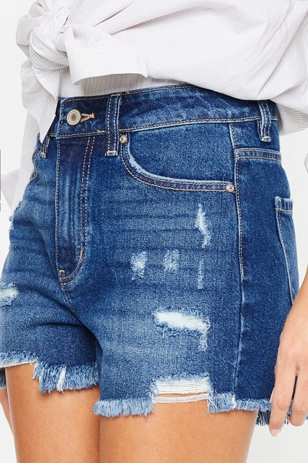 Kancan High Rise Frayed Hem Denim Shorts - Grace & Grit Boutique