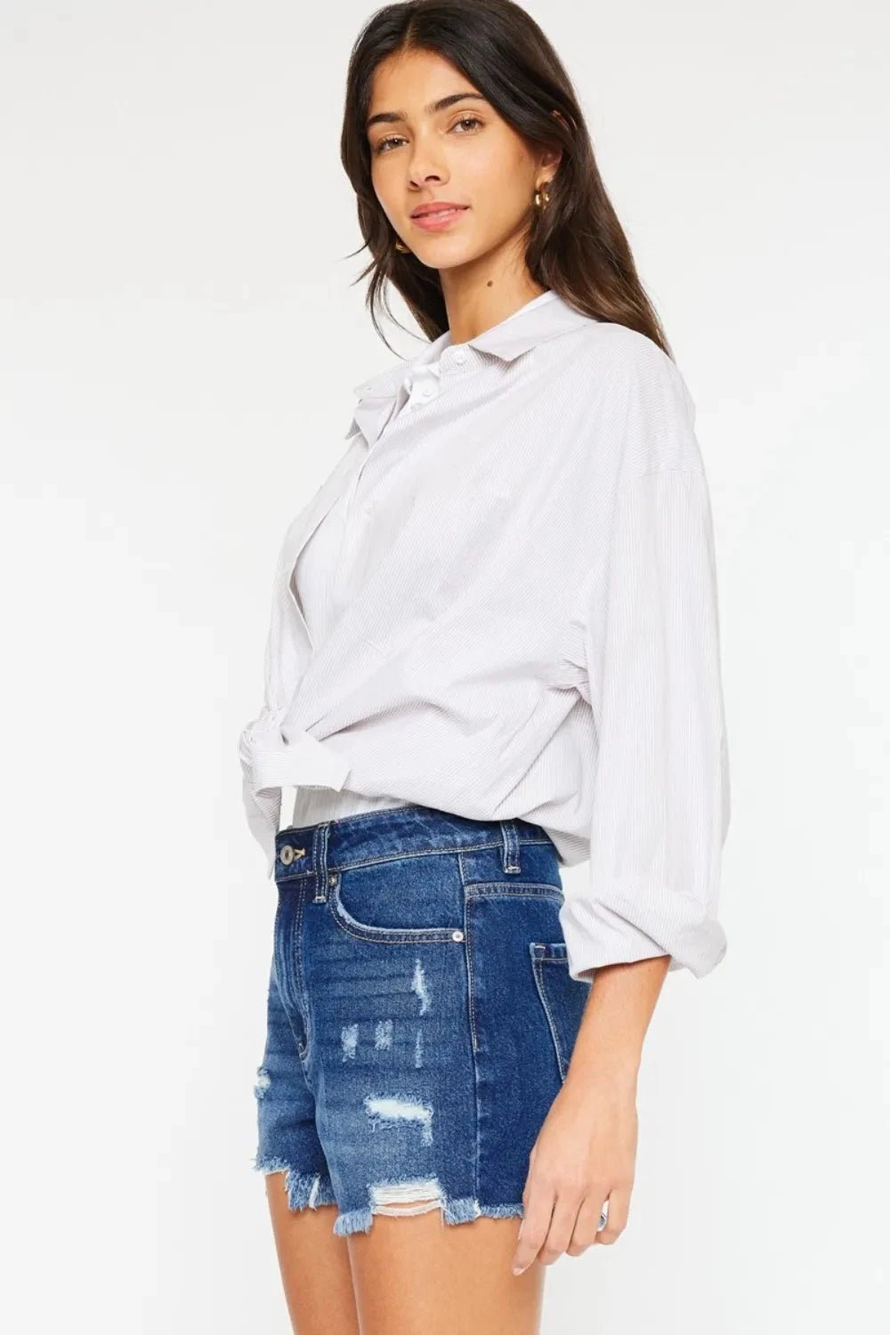 Kancan High Rise Frayed Hem Denim Shorts - Grace & Grit Boutique